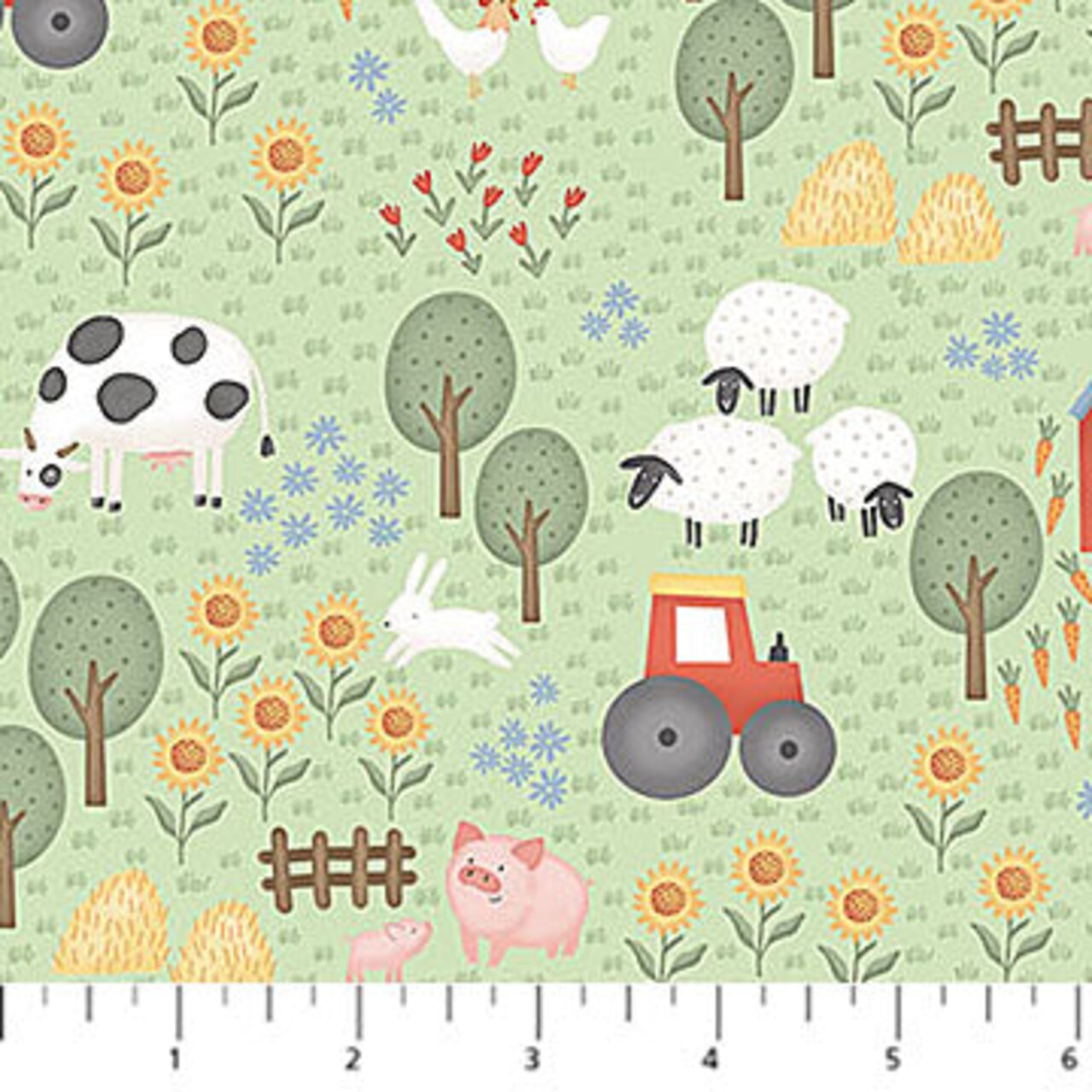 Fabric Northcott Green Farm Pasture Quack Quack Moo by the Quarter Yard 27816-72